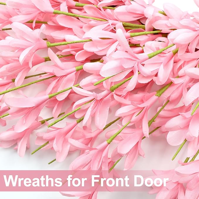 26 Inch Spring Wreaths for Front Door Large Valentines Spring Door Wreath Easter Wild Floral Summer Wreaths Outside All Season for Farmhouse Porch Wall Wedding Living Room Home Decor(Pink)