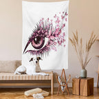 Ambesonne Butterflies Tapestry Queen Size, Female Eye Eyelashes Mascara Stare Party Makeup Animal Print, Wall Hanging Bedspread Bed Cover Wall Decor, 88" X 88", Pale Pink Purple