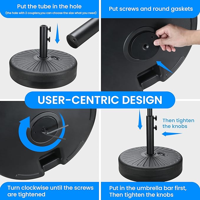 Simple Deluxe 20 Inch 50lbs Weight Capacity Heavy Duty Fillable Market Patio Umbrella Round Base Stand with Holder for Outdoor Lawn, Garden, Yard, Deck, 20inch, Black