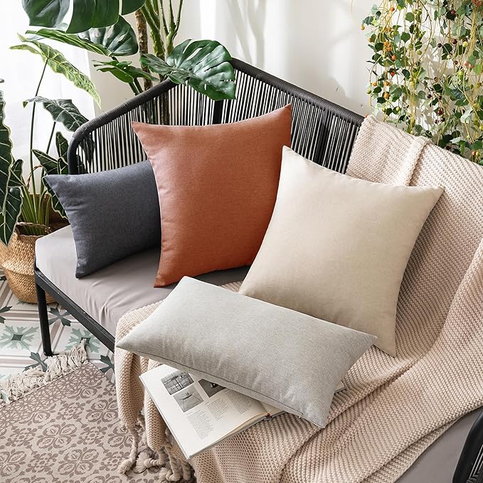 MIULEE Pack of 2 Decorative Outdoor Solid Waterproof Throw Pillow Covers Euro Sham Faux Linen Garden Farmhouse Cushion Cases for Summer Patio Tent Balcony Couch Sofa 24x24 Inch Rust