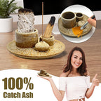 Palo Santo Holder - 4 in 1 Incense & Candle Holder - Ceramic Incense Holder Ash Catcher Tray for Meditation Room - Easy to Clean (Brown White)