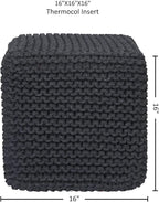 REDEARTH · Cube Pouf Foot Stool Ottoman - Hand Knitted Poof - Cord Boho Pouffe - Home Décor - Stuffed Footrest for Living Room - Bedroom - Nursery (16" x 16" x 16") - Dark Gray, Set of 2