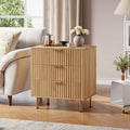 GarveeHome Natural 3 Drawer Dresser for Bedroom, Fluted Modern Nightstand with Deep Drawers, Chest of Drawers with Wide Top, Wooden Dresser Organizer, Side Table for Living Room, Hallway, Kids Room