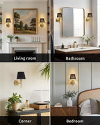 KDG Cordless Wall Sconces Set of 2, Small Wireless 5200mAh Rechargeable Battery Fabric LED Wall Lamps, Portables Lightings for Wall Painting, Living Room, Bedroom, Hallway, Gifts (Black Lampshde)