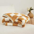 CozeCube Super Soft Fullfy Microfiber Reversible Knitted Blankets, Warm Cozy Fuzzy Plush Throw, Orange and White Checkered Throw Blanket for Couch Bed Sofa, 50" x 60"