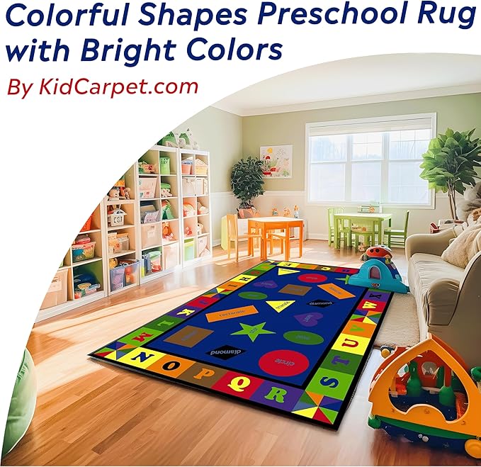 KIDCARPET.COM Shapes & Alphabets - Bright Rectangle Classroom Rug | Bordered Area Rug for Preschool Daycare Learning, 7'6" x 12'