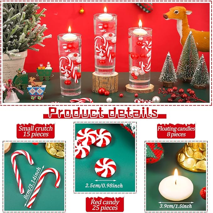 124 Pcs Christmas Vase Filler Pearls for Vase Filler Christmas Table Decor Floating Candles Centerpiece with 8 Floating Candles for Table Party Festival Decor, Not Included Clear Beads (Novel Style)