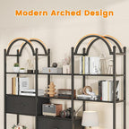 Semoic 83.5" Tall Arched Bookshelf, Triple Wide 6-Tier Large Open Book Shelf with 3 Drawers Storage, Etagere Bookcase with Display Shelf, Industrial Bookshelf with Metal Frame for Living Room, Black