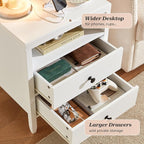 Huuger White Nightstand Set of 2, Night Stand with Charger Station, Bedside Table with 2 Drawers, Bed Side Tables for Bedroom, Modern Nightstands, Metal Knobs, Painted Surface
