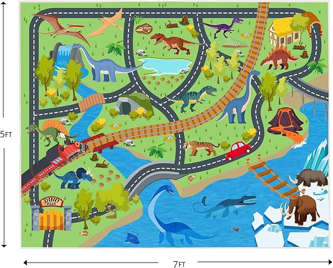 Kids Rugs for Playroom - Soft & Non-Slip 5x7 Feet Dinosaur Play Mat,Childrens Dinosaurs Carpet Washable Rug for Classroom Nursery Bedroom Boys