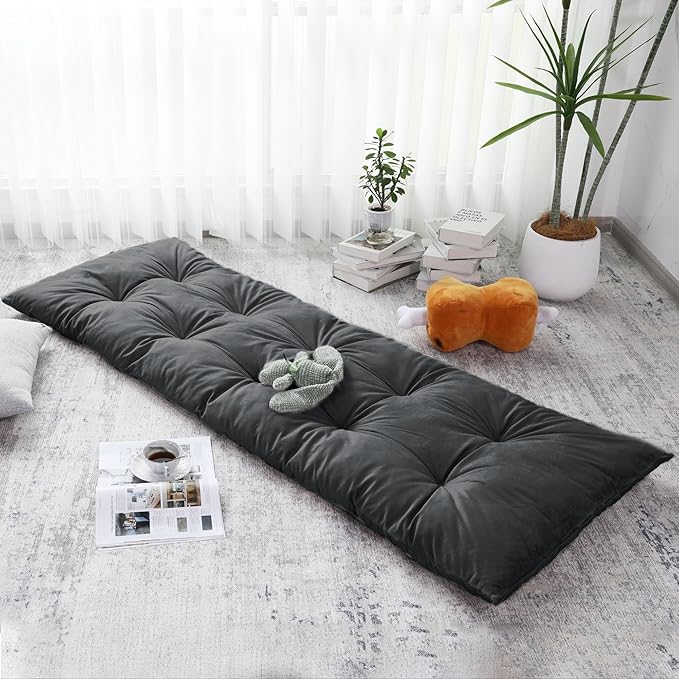 BALAPET Floor Lounger Pillow,Foldable Light Thick Tufted Floor Pillow Cushion with Elasticized Webbing for Easy Storage.Floor Lounger for Meditation,Playing,Yoga,Reading,Sleeping(Dark Gray)