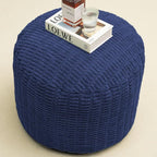 Round Stuffed Pouf Ottoman for Foot Rest, Storage Ottoman Pouf Foot Stool Cushion, Faux Fur Poufs with Foam Chunk Filling, 20 X 15 Inch Floor Chair for Living Room Bedroom Home Decor, Navy Blue