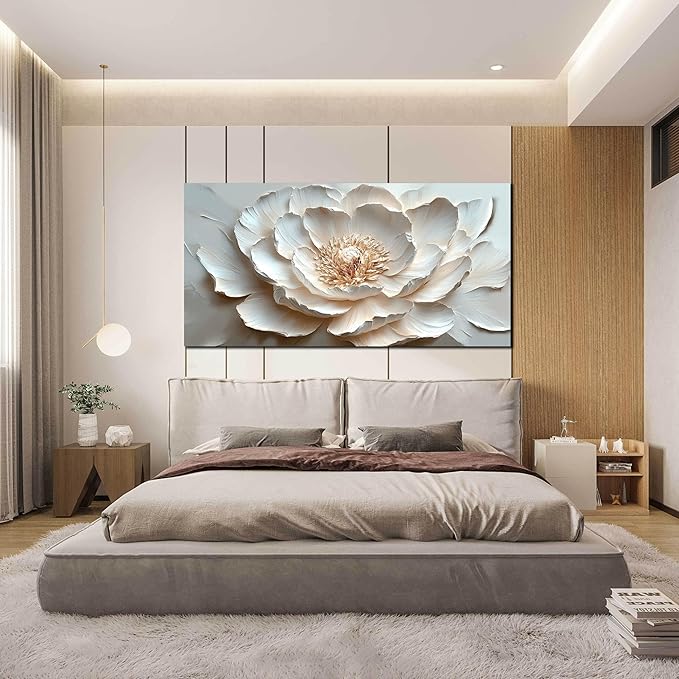 White and Pink Flower Wall Art for Living Room - Large Modern Wall Art Bedroom - Floral Bedroom Wall Decor for Teen Girls Size 29" x 59"