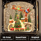 Village Snow Globe Christmas Decorations Indoor Santa Claus Reindeer Church Cabin Snow Village Scene Gifts Classic Relief Texture Musical Glitter Snowfall USB/Battery Timer Lantern 10.4 inch