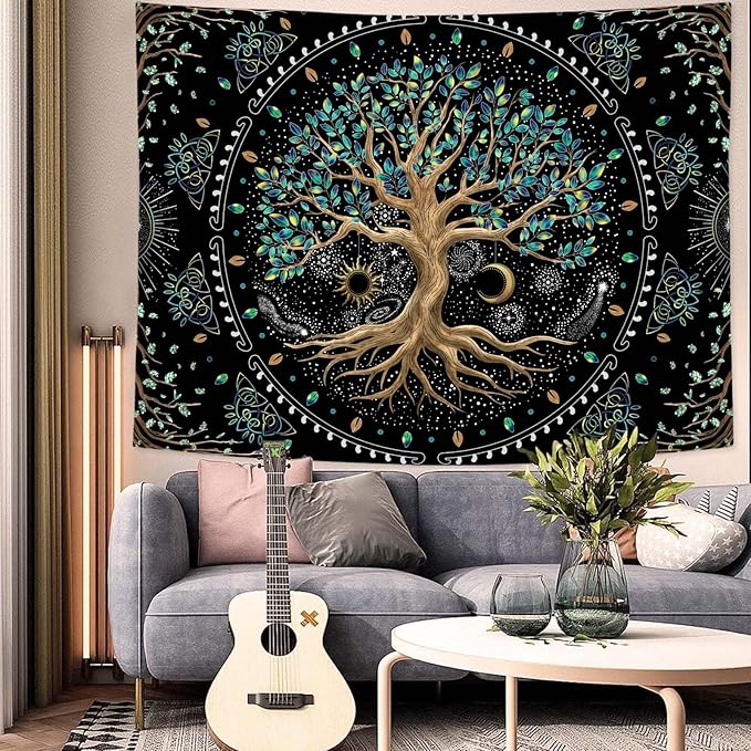 Faxdong Tree of LIfe Tapestry, Retro Aesthetic Art Sun Moon Star Leaves tapestries for Bedroom Vintage Nature Backdrop Decoration Living Room Dorm 60×80 inch