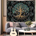 Faxdong Tree of LIfe Tapestry, Retro Aesthetic Art Sun Moon Star Leaves tapestries for Bedroom Vintage Nature Backdrop Decoration Living Room Dorm 60×80 inch