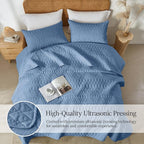 Akkialla King/Cal King Quilt Set, Boho Style in a Solid Color, Bluish Grey Lightweight Microfiber Bedspread, Soft and Breathable Coverlet for All Seasons, 3-Piece Bedding Set (1 Quilt, 2 Pillow Shams)