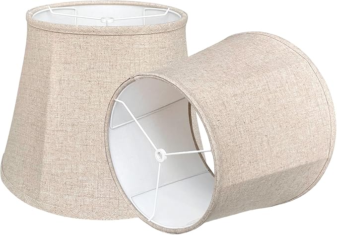 Double TOOTOO STAR Brown Lamp Shade Set of 2, Large Drum Lampshade for Floor Light and Table Lamp 10x14x10 inch, DIY Fabric Natural Linen Hand Crafted, Spider (Brown, 10 x 14 x 10.5 inch)