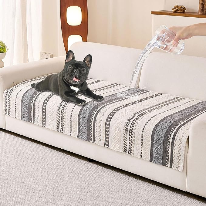 HAOMAIJIA Boho Couch Covers for Sofa, Waterproof Couch Cover for Dogs Soft Chenille Jacquard Non Slip Sofa Covers for Pets Washable Couch Protector (Grey, 36.5" x 62" 1 Pack)