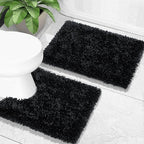 Yimobra Toilet Rugs U Shaped Washable, Extra Thick Soft Absorbent Chenille Contour Bathroom Rugs for Toilet 24x24 Inch, Quick Dry Non Slip Toilet Mat for Bath Floor, Black