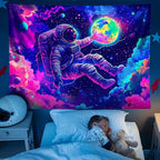 NYZE Astronaut Space Tapestry for Bedroom, BlackLight Tapestry Room Decor Wall Tapestries, Cool Galaxy Planet Wall Hanging for Men Guys Gamer Room Dorm59in×51in