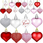 48 Pieces Valentine Heart Baubles Ornaments Valentine's Day Heart Shaped Ornaments for Decoration or Wedding Anniversary Party Supplies, 4 Colors in 8 Styles