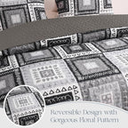 Exclusivo Mezcla Reversible Boho Quilts King Size, Black Bedspreads Lightweight Coverlet All Season Patchwork Quilt Bedding Set with Printed Floral Pattern (1 Quilt, 2 Pillow Shams)