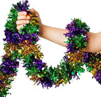Mardi Gras Garland Decorations,50Ft Glitter Tinsel Garland Decor for Tree Mantle Bedroom Office Classroom Party Indoor Outdoor Holiday Home Green Gold Purple