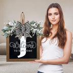 Ultra Large 14'' Last Name All Year Round Front Door Wreath with 26 Initial Letter Welcome Sign All Seasons Eucalyptus Garland and Bow Wreaths for Front Door Porch Farmhouse Decoration (J)