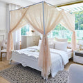 AIKASY Elegant Lace Princess 4-Poster Bed Canopy Mosquito Net - Romantic Wedding Bridal Bedroom Decor, Kids Room Bed Curtain for Women Adults - (Cream-1,Queen)