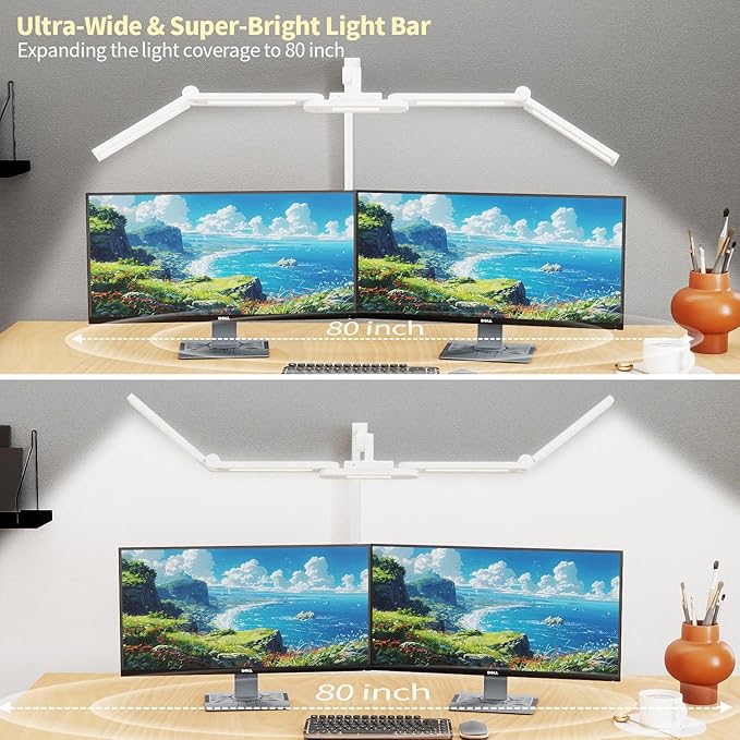 41" Led Desk Lamp with Clamp, Architect Desk Lamp,24W Ultra Bright Auto Dimming Computer Light，Eye-Caring Task Lamp for Home Office, Reading, Study, Dual Monitors, Workbench (White)