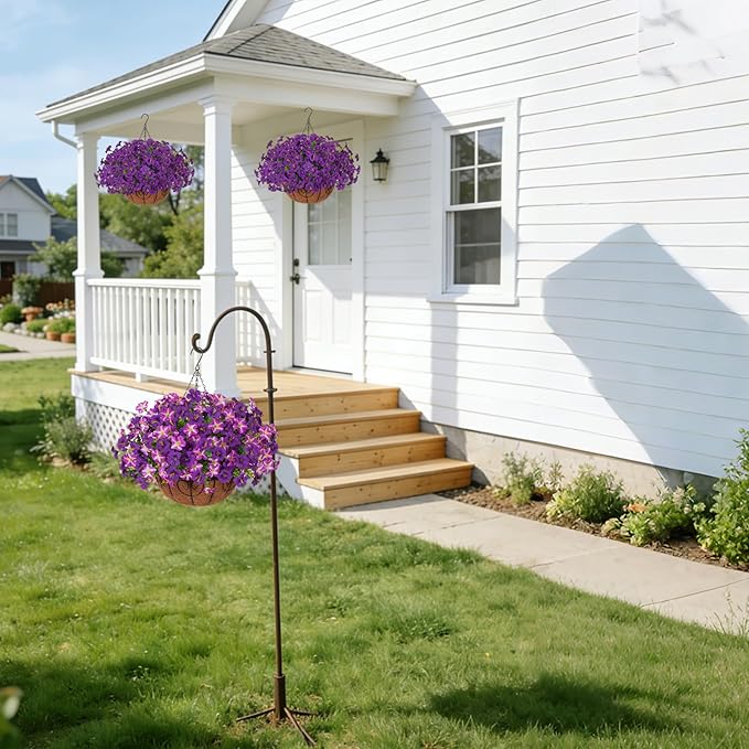 INSPRING Artificial Hanging Flowers Basket for Outdoors Fake Plants Spring Decoration, UV Resistant Faux Silk Petunias in Planter Look Real Morning Glory for Outside Patio Porch Balcony Garden Home