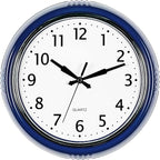 Bernhard Products Retro Wall Clock 9.5 Inch Navy Blue Kitchen 50's Vintage Design Round Silent Non Ticking Quality Quartz Battery Operated Easy to Read Decorative Clocks for Home Office Living Room