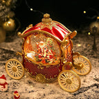 Christmas Snow Globe Carriage with Santa Claus – Vintage 8 Songs Musical Box, Automatic Snowfall, Led Light, USB or Battery Powered,for Christmas Festival Home Fall Decoration Gifts, Red