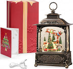 Village Snow Globe Christmas Decorations Indoor Santa Claus Reindeer Church Cabin Snow Village Scene Gifts Classic Relief Texture Musical Glitter Snowfall USB/Battery Timer Lantern 10.4 inch