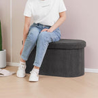 B FSOBEIIALEO Ottoman with Storage for Living Room, Sherpa Folding Storage Ottoman Foot Rest, 30 Inches Collapsible Bedroom Bench Dark Grey