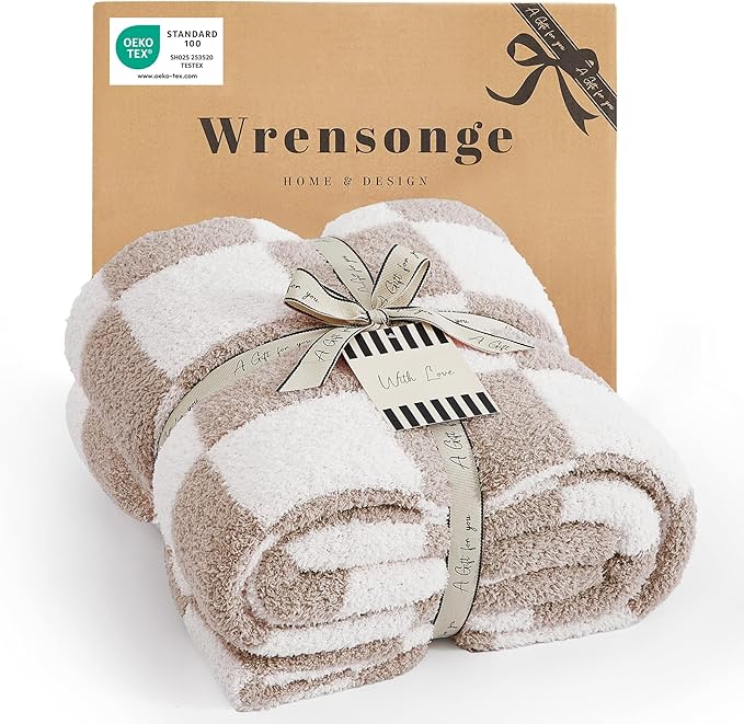 Checkered Throw Blanket, Taupe Soft Cozy Fluffy Warm Throw Blankets for Couch, Sofa, Chair, Bed, Camping, Picnic, Office,Travel Lightweight Bed Blanket - 50"*70"