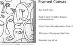 Abstract Face Pattern Wrapped Canvas Wall Art Collage of Modern Faces Continuous Line Drawing 16x20 Inch Gallery Stretched Modern Home Art Decor