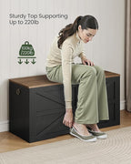 Storage Chest, 39.4" Wooden Storage Trunk, Modern Storage Bench with Safety Hinge, Toy Box, Farmhouse Style, for Bedroom, Living Room, Walnut and Black MCW10BL