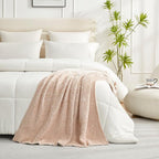 Snuggle Sac Beige Throw Blanket for Couch, Reversible Super Soft Warm Blankets Cozy Knit Blanket Fuzzy Plush Lightweight Throws for Sofa, Bed, Picnic, Ombre Beige, 50 x 60 inches