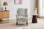 KEIKI Floral Accent Chair for Living Room – Artistic Heritage Look with Natural Wood Base, Statement Upholstered Armchair for Everyday Relaxation