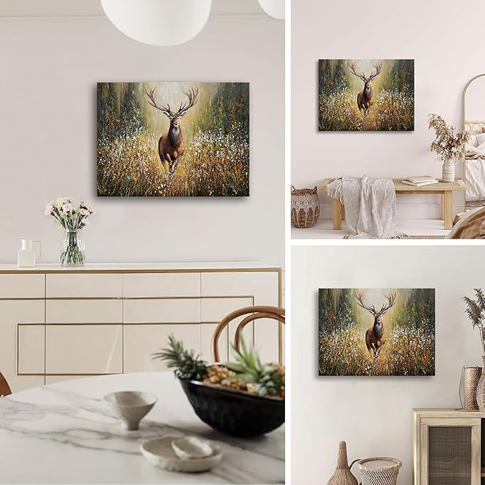 XLSJERST Deer Wall Art Poster 11x15 Inches - Rustic Picture Farm Artwork Canvas Picture Wall Decor Brown Wall Art for Living Room Guest Bathroom Decoration