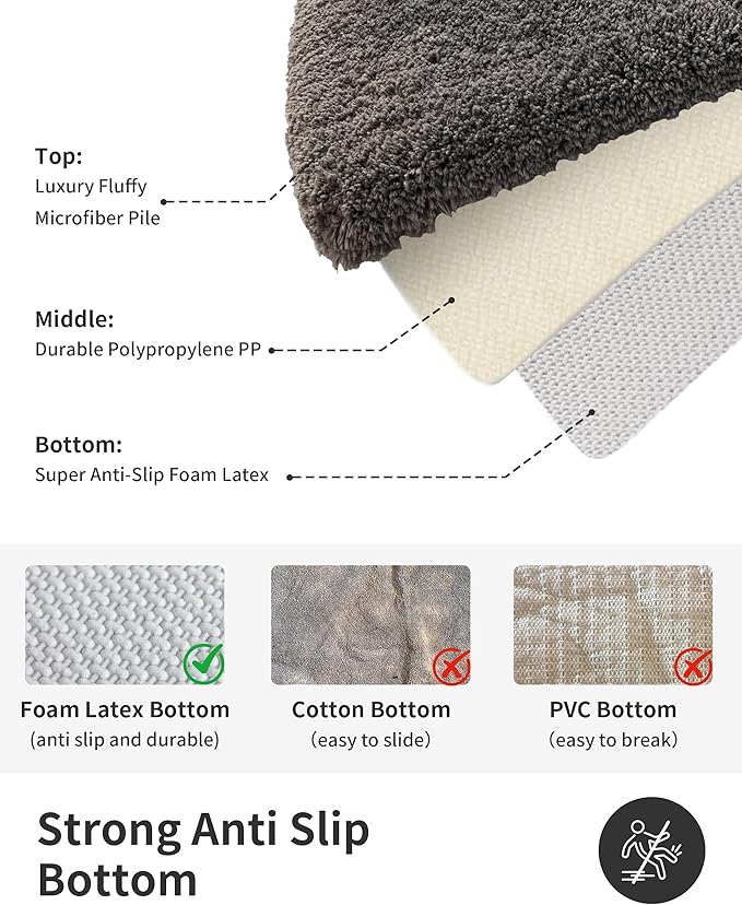 ILANGO Dark Gray Bathroom Rugs 48" × 24" Non Slip & Super Absorbent Extra Thick Soft, Washable Bath Mat for Floor, Microfiber Plush Shaggy Bath Rug with Rubber for Bathtub Shower Room Sink