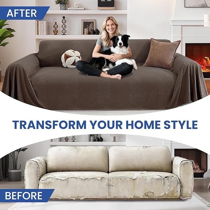 Couch Cover for Dogs, 78"x91", Chair Covers Armchair Oversized, Sofa Covers Washable, Sectional Pet Couch Cover for 1 Cushion Couch Sofa, Furniture Protector, Coffee