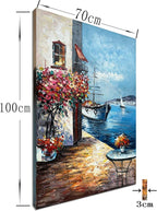 Alenoss Handmade Mediterranean Landscape Painting - 28x40 Inches Large 3D Wall Art for Home Decorations - Framed Abstract Canvas Wall Art - Contemporary Texture Wall Decor