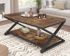 HSH Wood Coffee Table with Storage, Farmhouse Rustic Brown Coffee Table for Living Room, Modern Minimalist 2 Tier Center Table, Simple Rectangle Cocktail Tea Table in Home Office Bedroom, 39 Inch