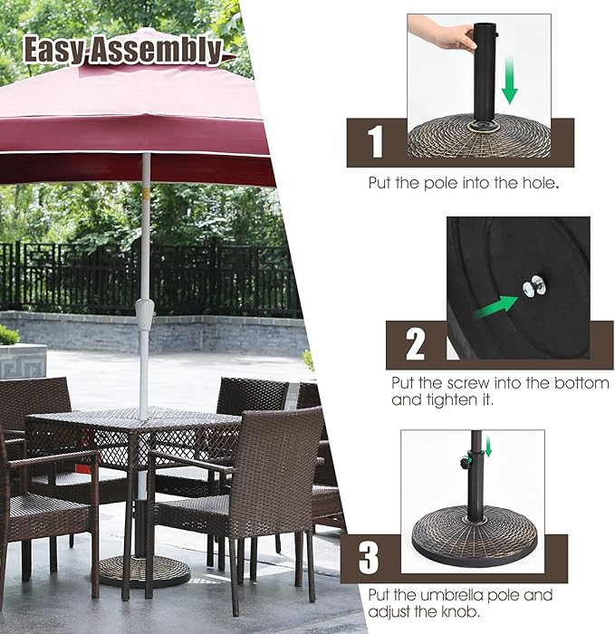 Tangkula 22 LBS Patio Umbrella Base, Round Outdoor Umbrella Stand W/Adjustable Knob, Rattan Pattern, All-Weather Umbrella Base Holder for Poolside, Yard, Street