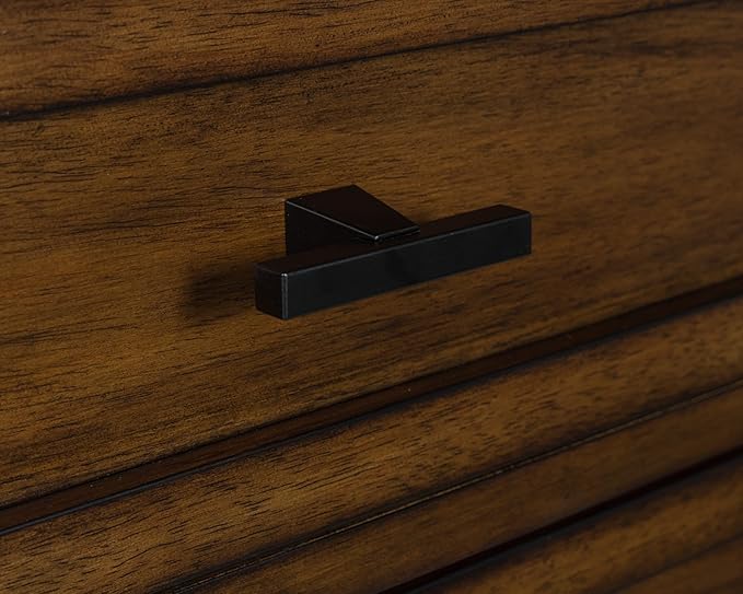 Signature Design by Ashley Taffenbrook Farmhouse 5-Drawer Chest with Felt-Lined Top Drawer and Easy Glide for Bedroom, Dark Brown