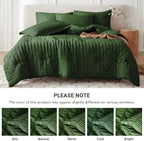 MUXHOMO 7 Pieces Full Comforter Set, Seersucker Bed in a Bag Full Size, All Season Luxury Bedding Set with Comforter, Flat Sheet, Fitted Sheet, Pillowcases & Shams, Dark Green