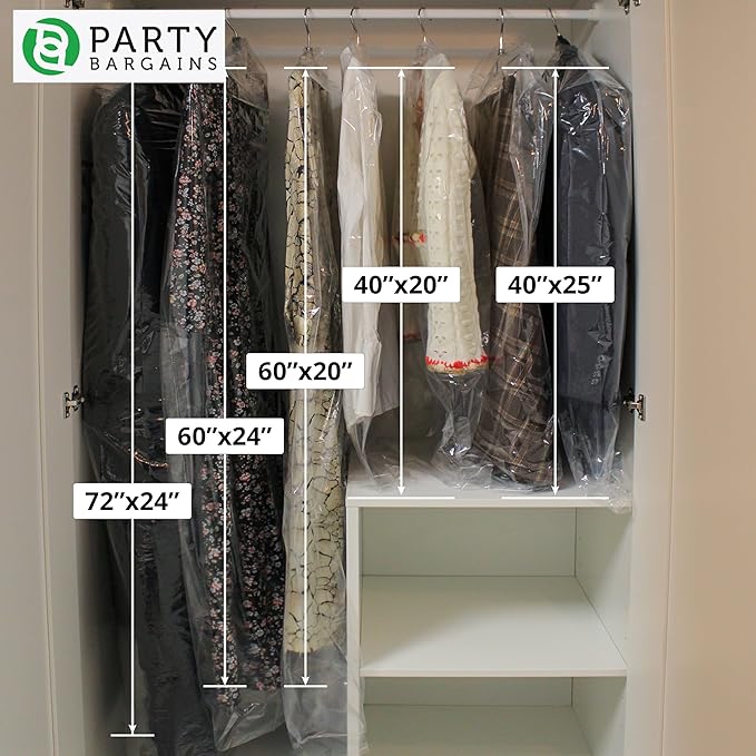 Party Bargains 60x20 Inch Clear Plastic Garment Bags, 50 Pack